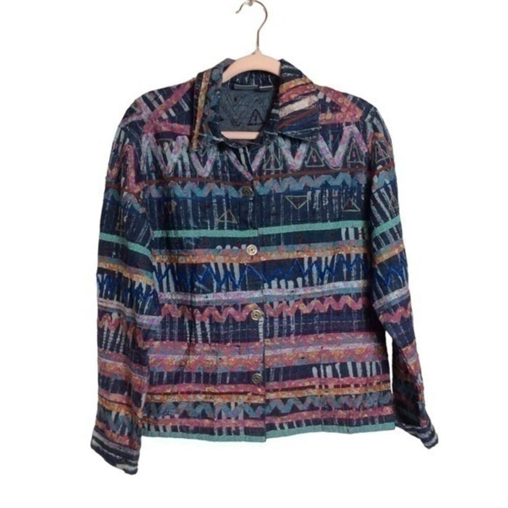 Chicos 2 embroidered patchwork denim jacket. Large 100% cotton